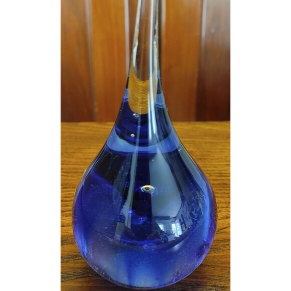 Lovely Glass Blue To Clear Tear Drop Controlled Bubbles Over 7 Inches READ - Picture 7 of 7